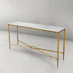 Thaddeus Metal Rectangle Marble Console Table Hand-Forged Entryways Entrance Table