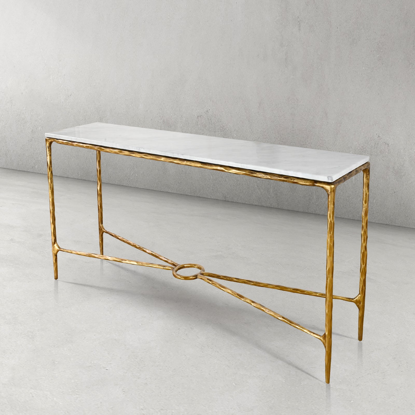 Thaddeus Metal Rectangle Marble Console Table Hand-Forged Entryways Entrance Table