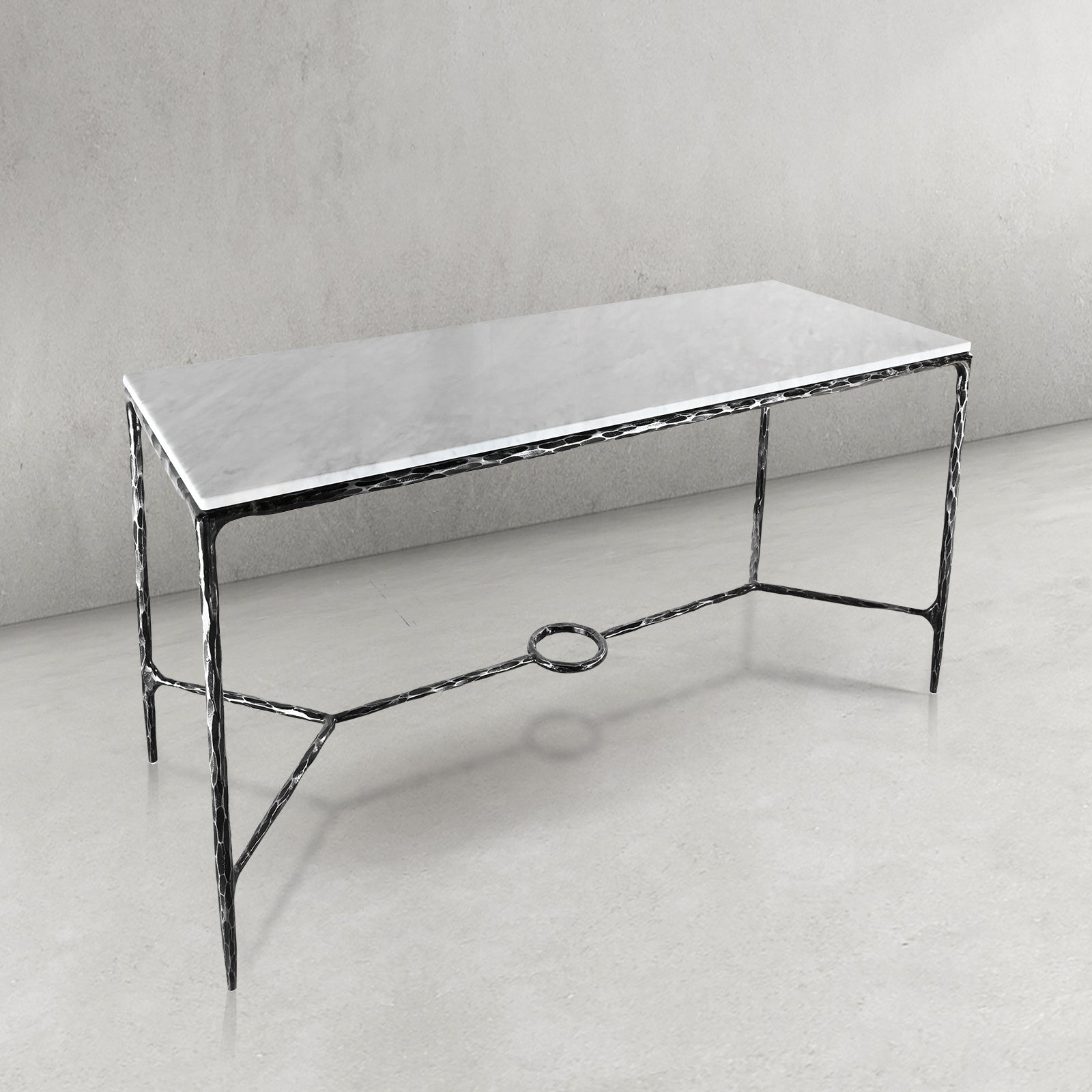 Thaddeus Metal Rectangle Marble Desk Hand-Forged Office Desk Computer Desk