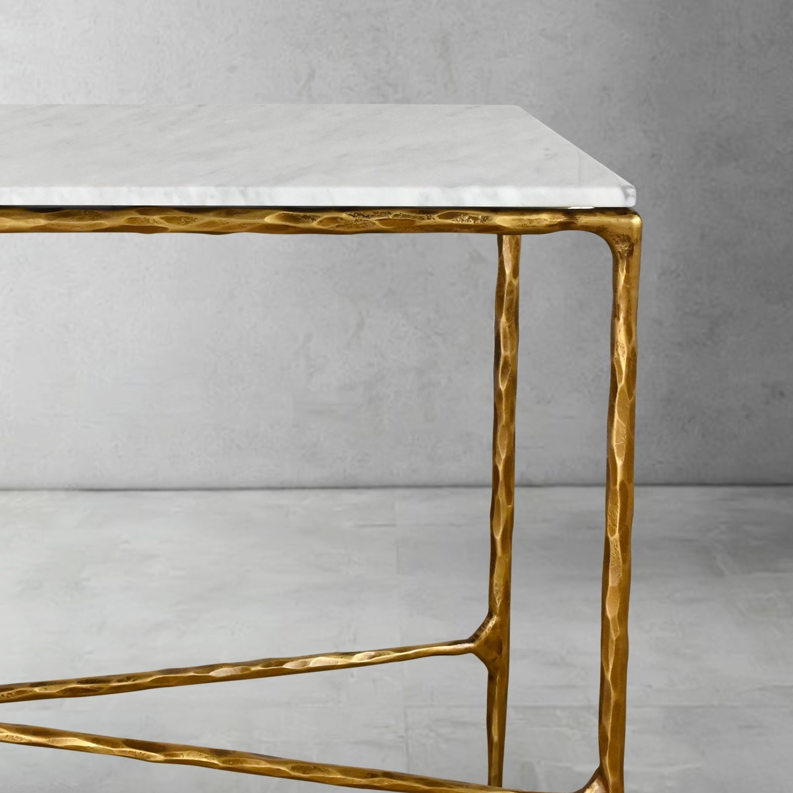 Thaddeus Metal Rectangle Marble Console Table Hand-Forged Entryways Entrance Table