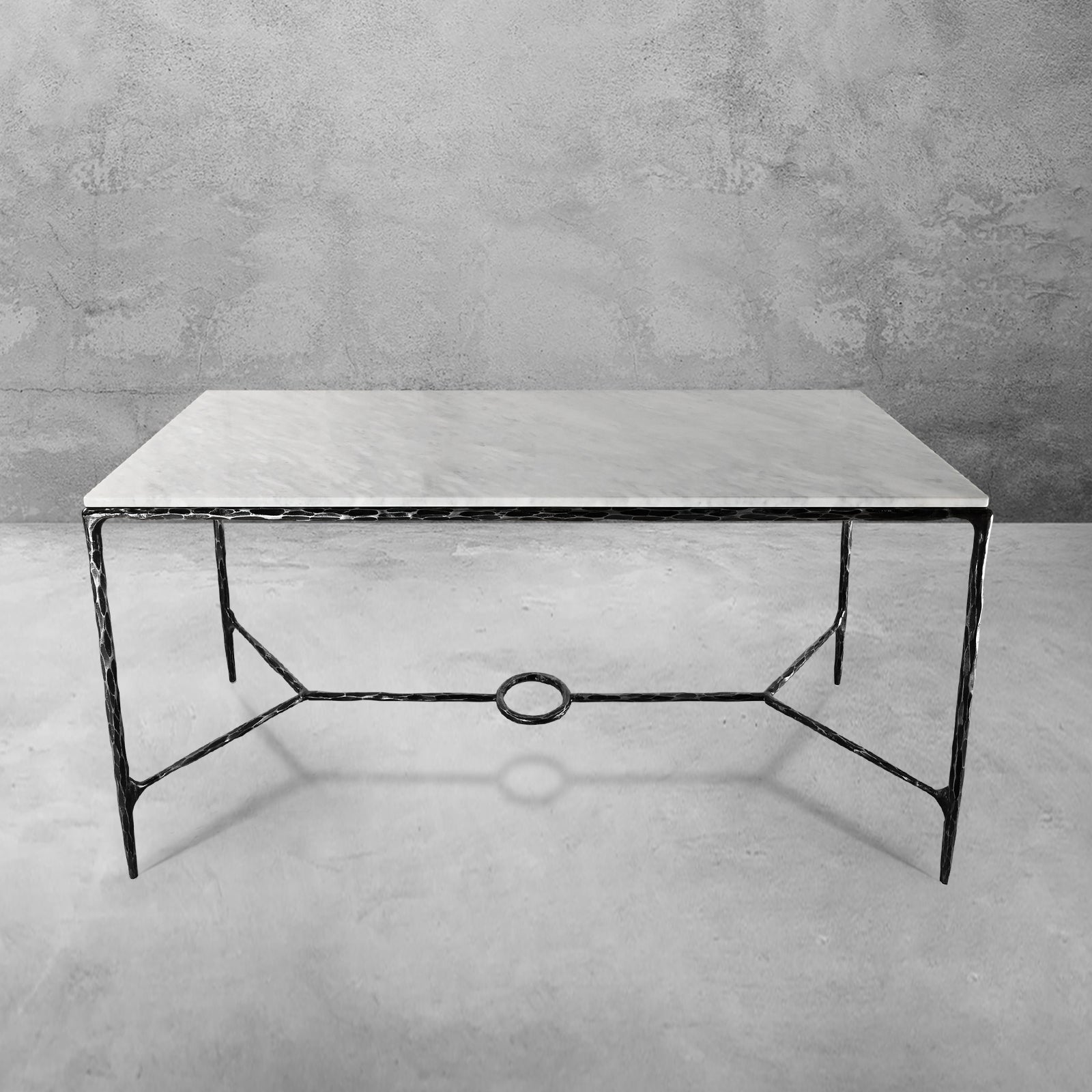 Thaddeus Metal Rectangle Marble Desk Hand-Forged Office Desk Computer Desk