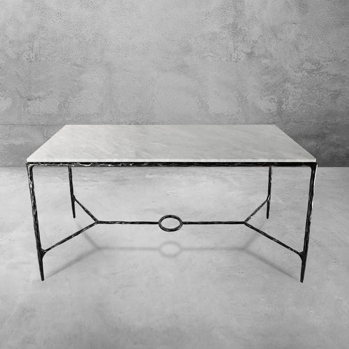 Thaddeus Metal Rectangle Marble Desk Hand-Forged Office Desk Computer Desk