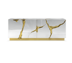 Luxury Black Gold Sideboard Cabinet with Sculptural Cracked Design