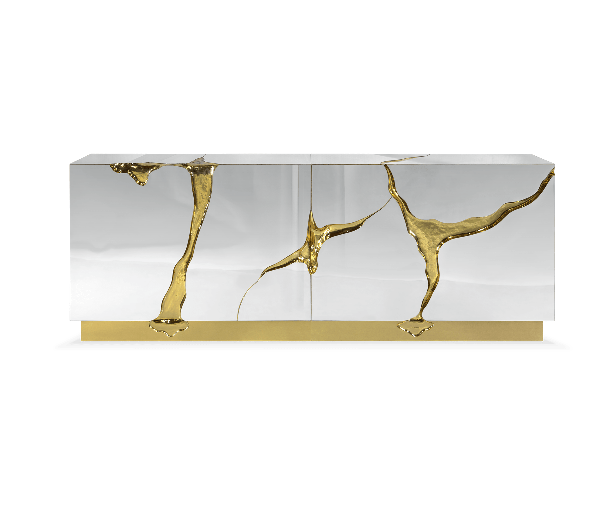 Luxury Black Gold Sideboard Cabinet with Sculptural Cracked Design