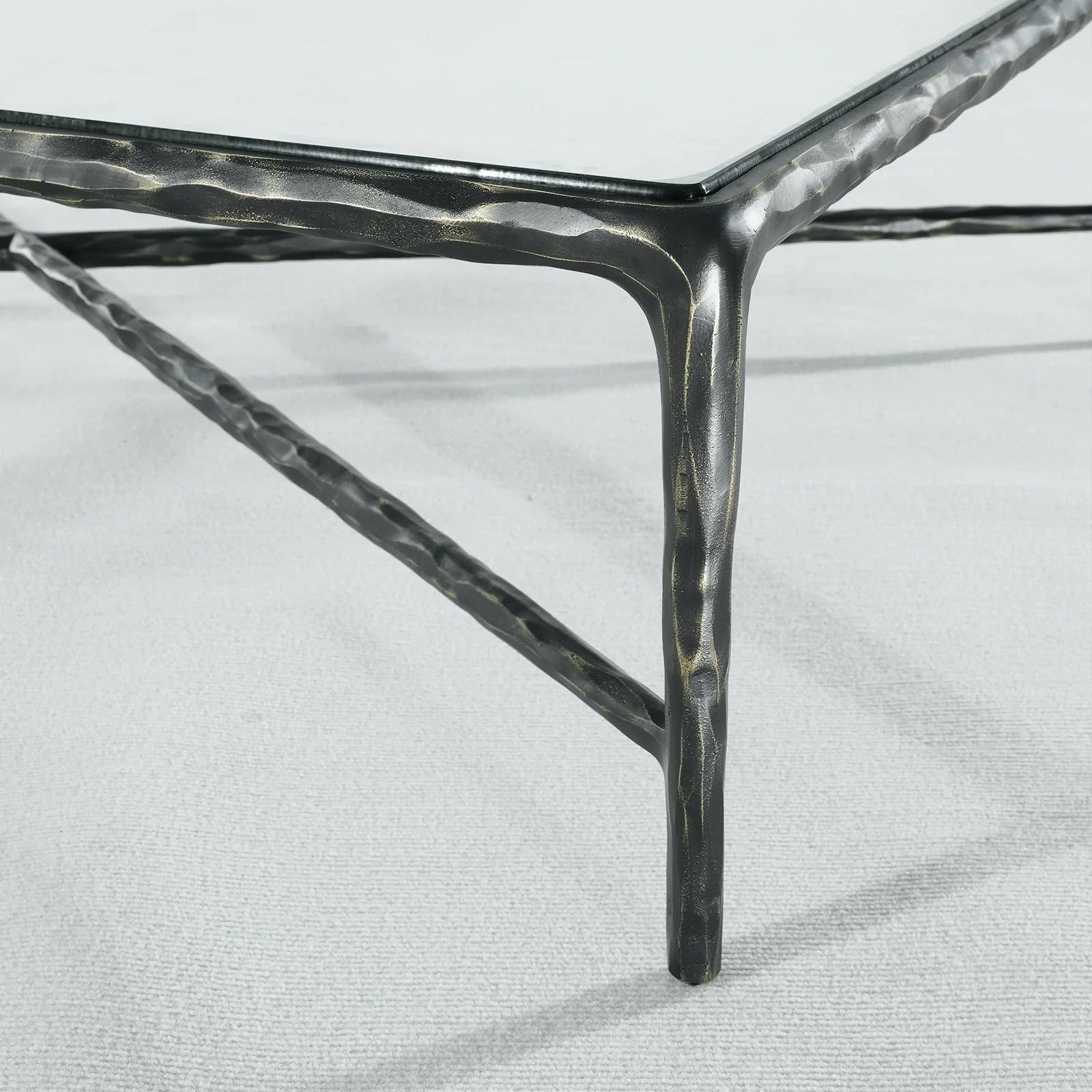 Thaddeus Metal Rectangular Glass Coffee Table Hand-Forged Living Sofa Center Tea Table