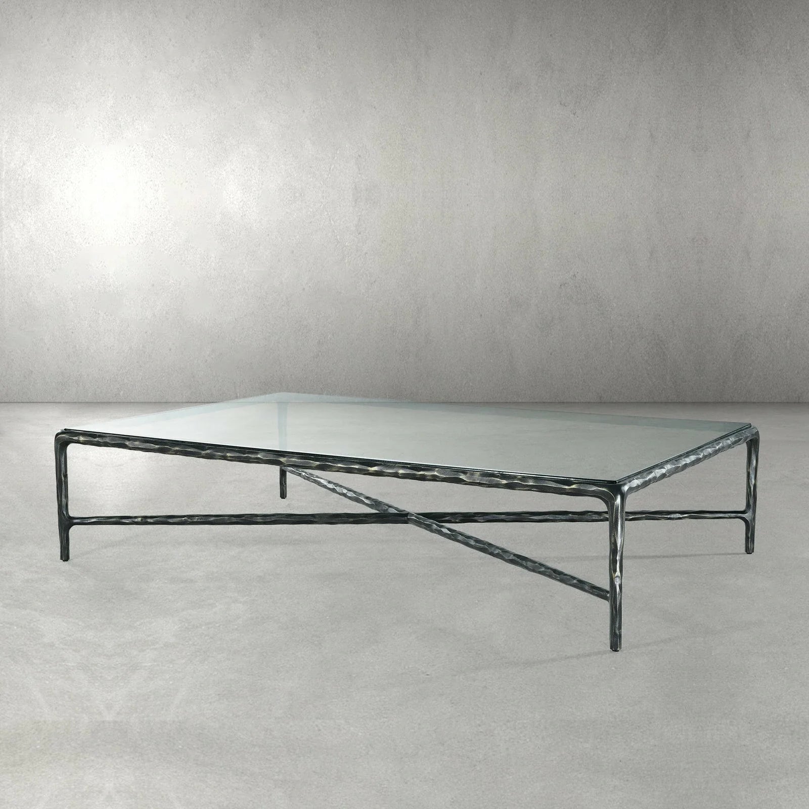 Thaddeus Metal Rectangular Glass Coffee Table Hand-Forged Living Sofa Center Tea Table
