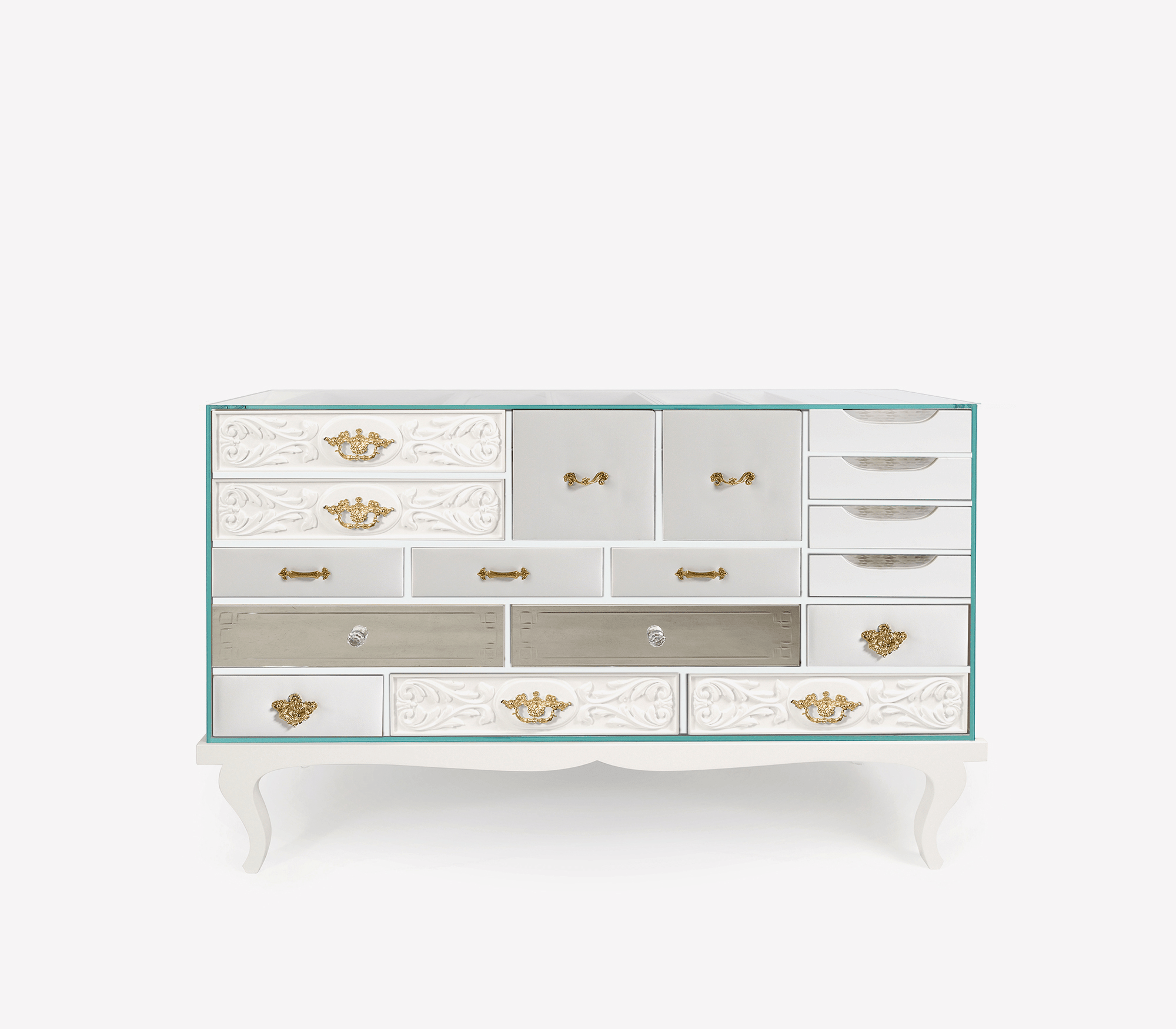 Luxury Patchwork Wood Sideboard Buffet Cabinet with Hidden Storage