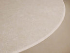 Saint Germain Round Stone Dining Table with Carrara Marble Top Wood Rennes Base
