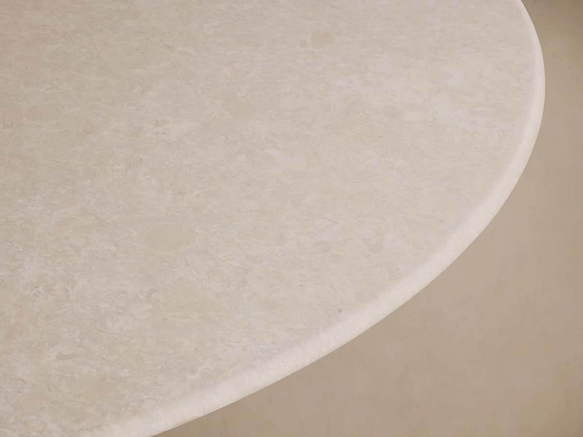 Saint Germain Round Stone Dining Table with Carrara Marble Top Wood Rennes Base