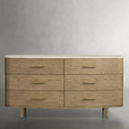 Danny Solid Oak Wood Six-Drawer Dresser with Marble Top Chest Of 6 Drawers Storage Cabinet Modern Style