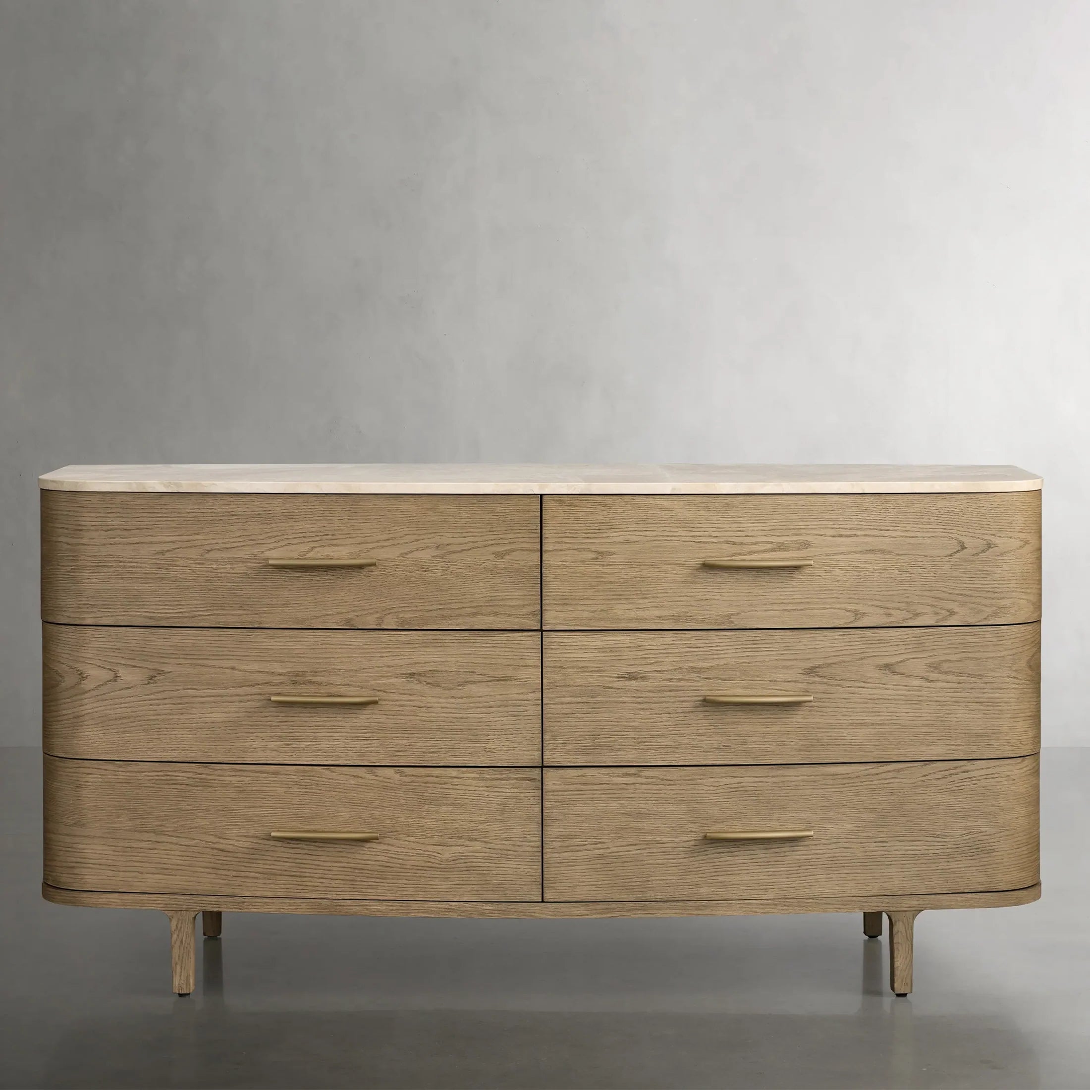 Danny Solid Oak Wood Six-Drawer Dresser with Marble Top Chest Of 6 Drawers Storage Cabinet Modern Style