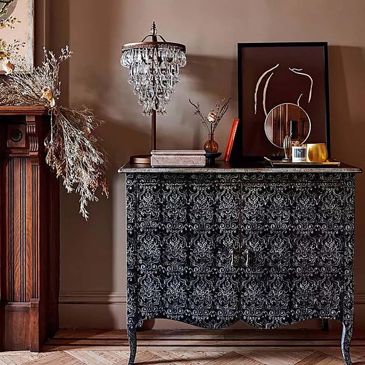 Amalfi Wood Sideboards Buffet Cabinet Hand-Painted Distressed Entrance Storage Cabinet