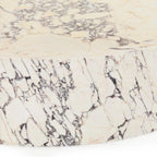 Runder Couchtisch Veneta mit Carrara-Marmor-Furnierplatte für Wohnzimmer und Holztisch