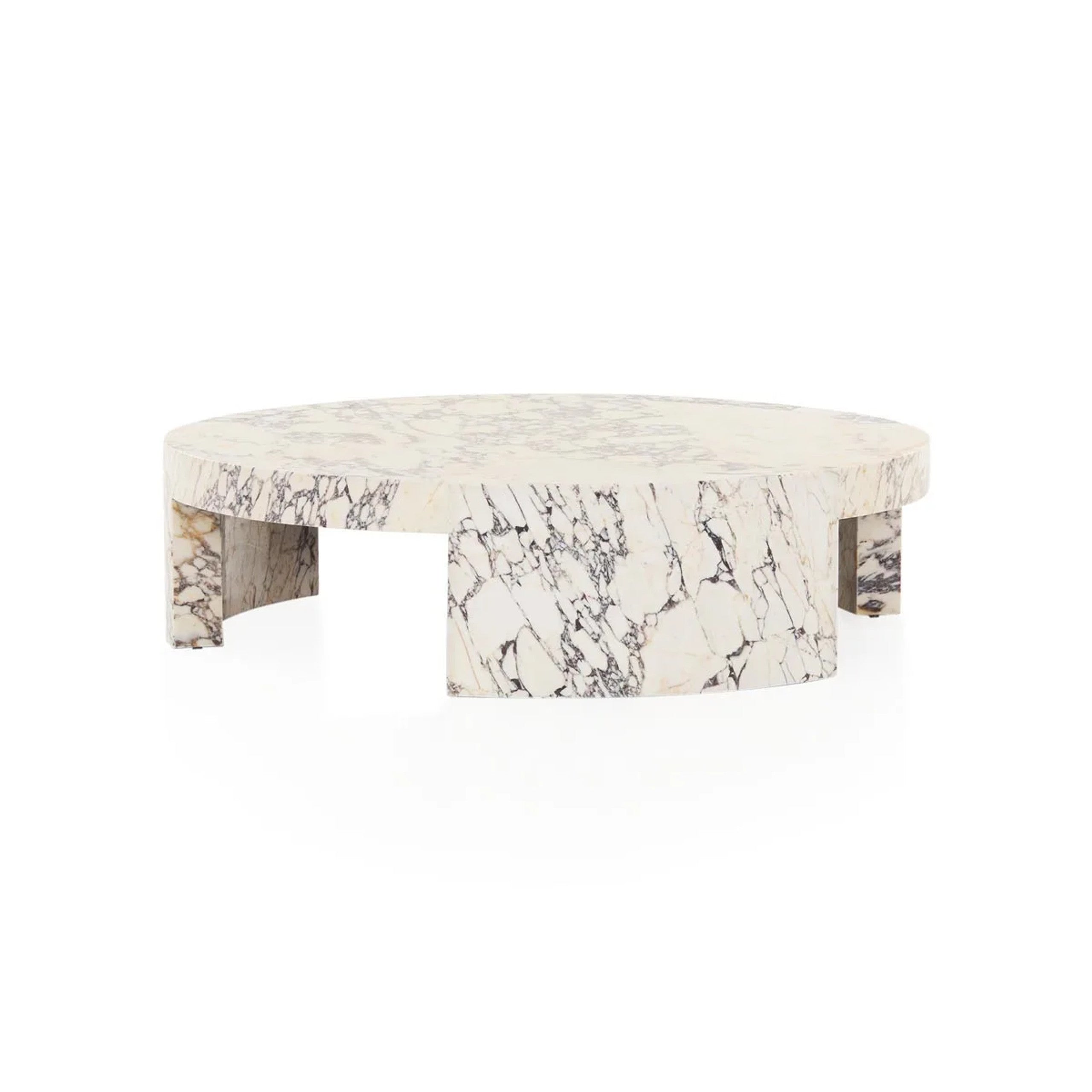 Runder Couchtisch Veneta mit Carrara-Marmor-Furnierplatte für Wohnzimmer und Holztisch