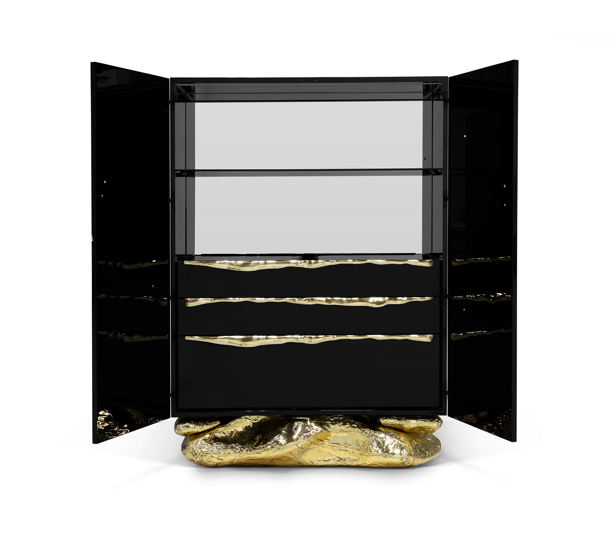Luxury Marble Storage Cabinet with Brass Base, Hidden Shelves & Designer Storage