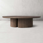 Astor Round Coffee Table Marble Top Oak Wood Base Sofa Center Tea Table