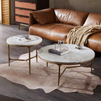 Thaddeus Metal Marble Round Coffee Table 3 Legs Hand-Forged Living Sofa Center Tea Table