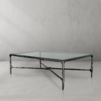 Thaddeus Metal Rectangular Glass Coffee Table Hand-Forged Living Sofa Center Tea Table