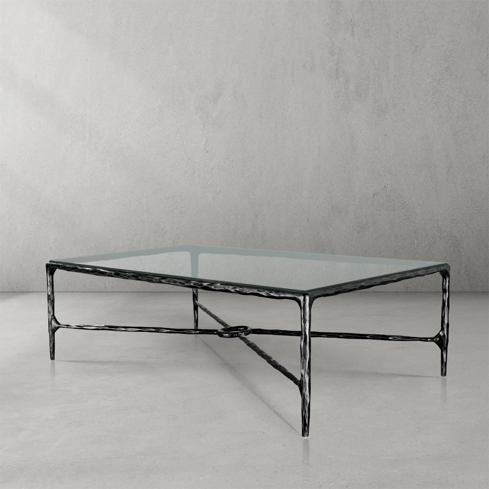 Thaddeus Metal Rectangular Glass Coffee Table Hand-Forged Living Sofa Center Tea Table