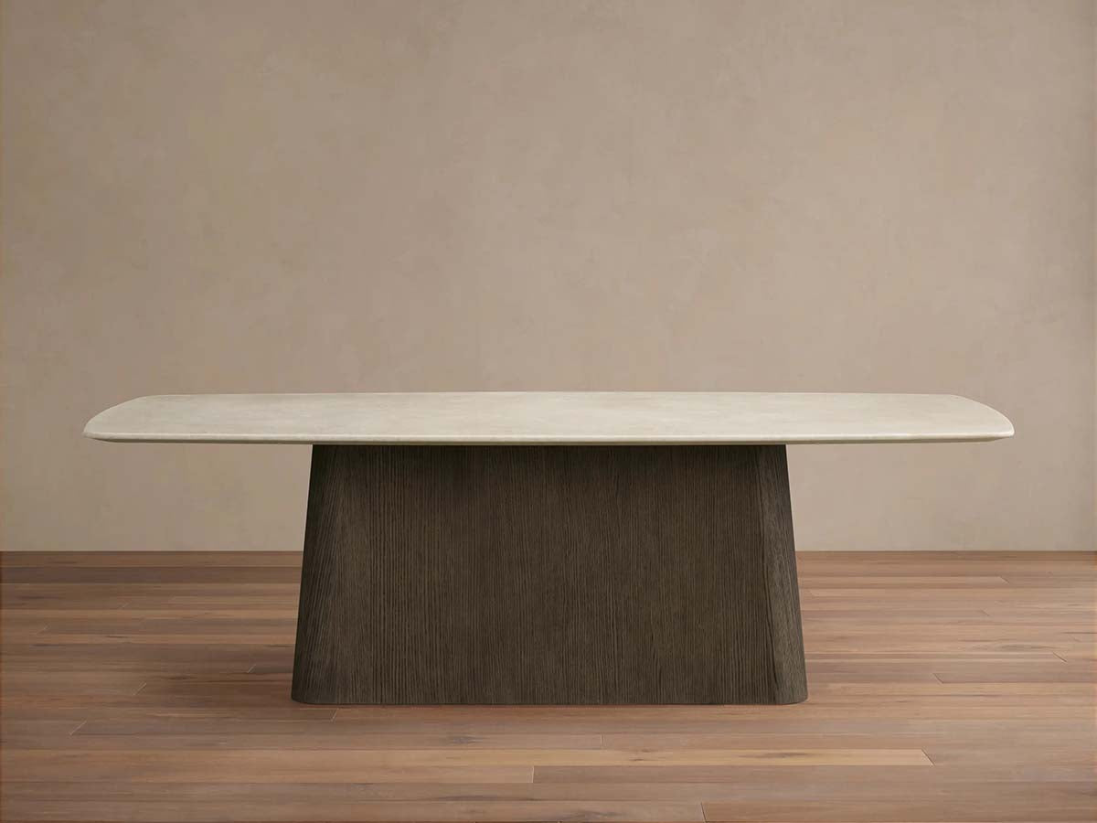 Saint Germain Stone Dining Table with Natural Stone Marble Wood Toulouse Base