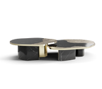 Luxury Calacatta Marble Coffee Table with Black Sculptural Base & Modern Design