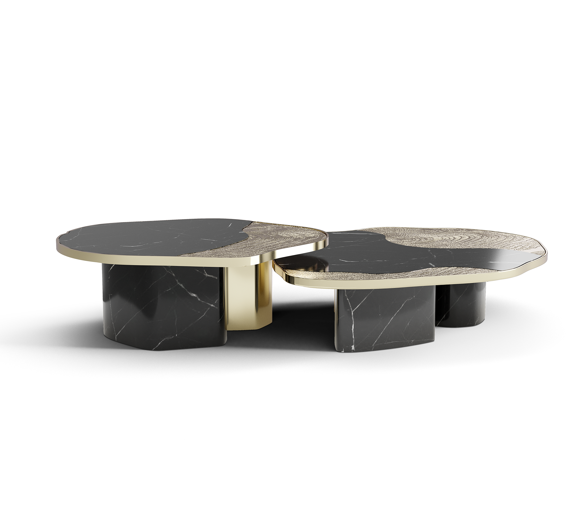 Luxury Calacatta Marble Coffee Table with Black Sculptural Base & Modern Design