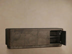 Polanco TV Stand Unit Wood Sideboard Media Console Ash Entryways Storage Cabinet with Oxidized Steel Base