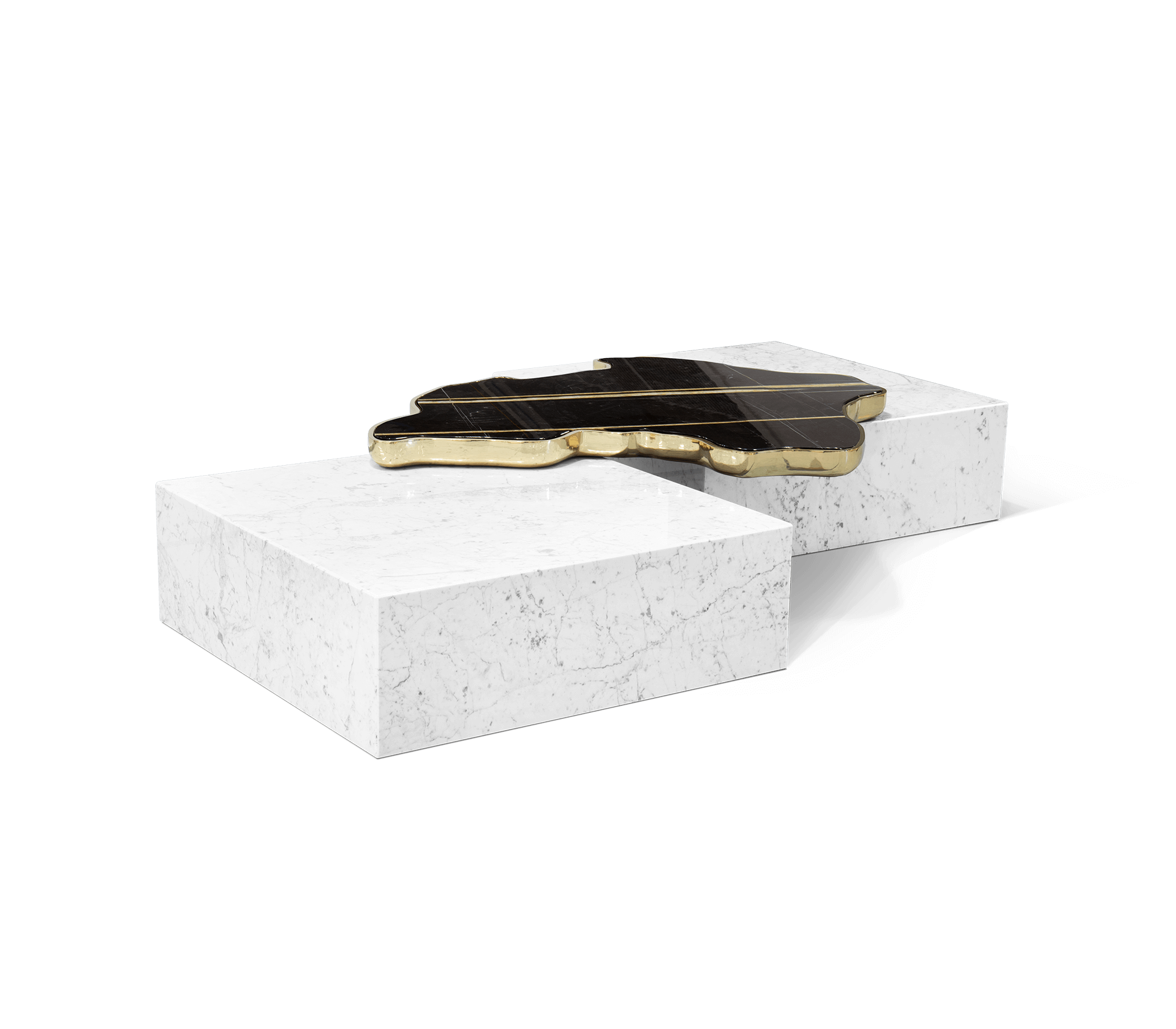 Luxury Black & White Coffee Table with Sculptural Design & High Gloss Finish