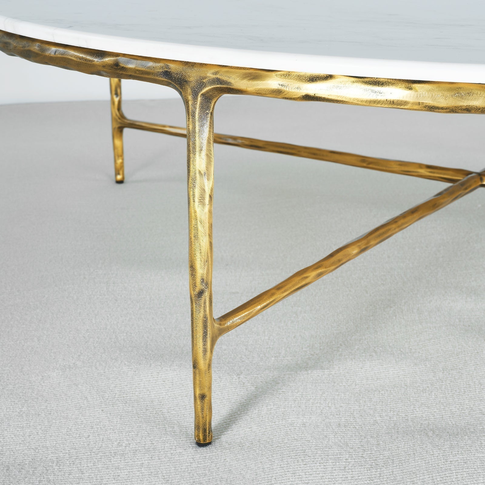 Thaddeus Metal Marble Round Coffee Table Hand-Forged Style O & X Living Sofa Center Tea Table