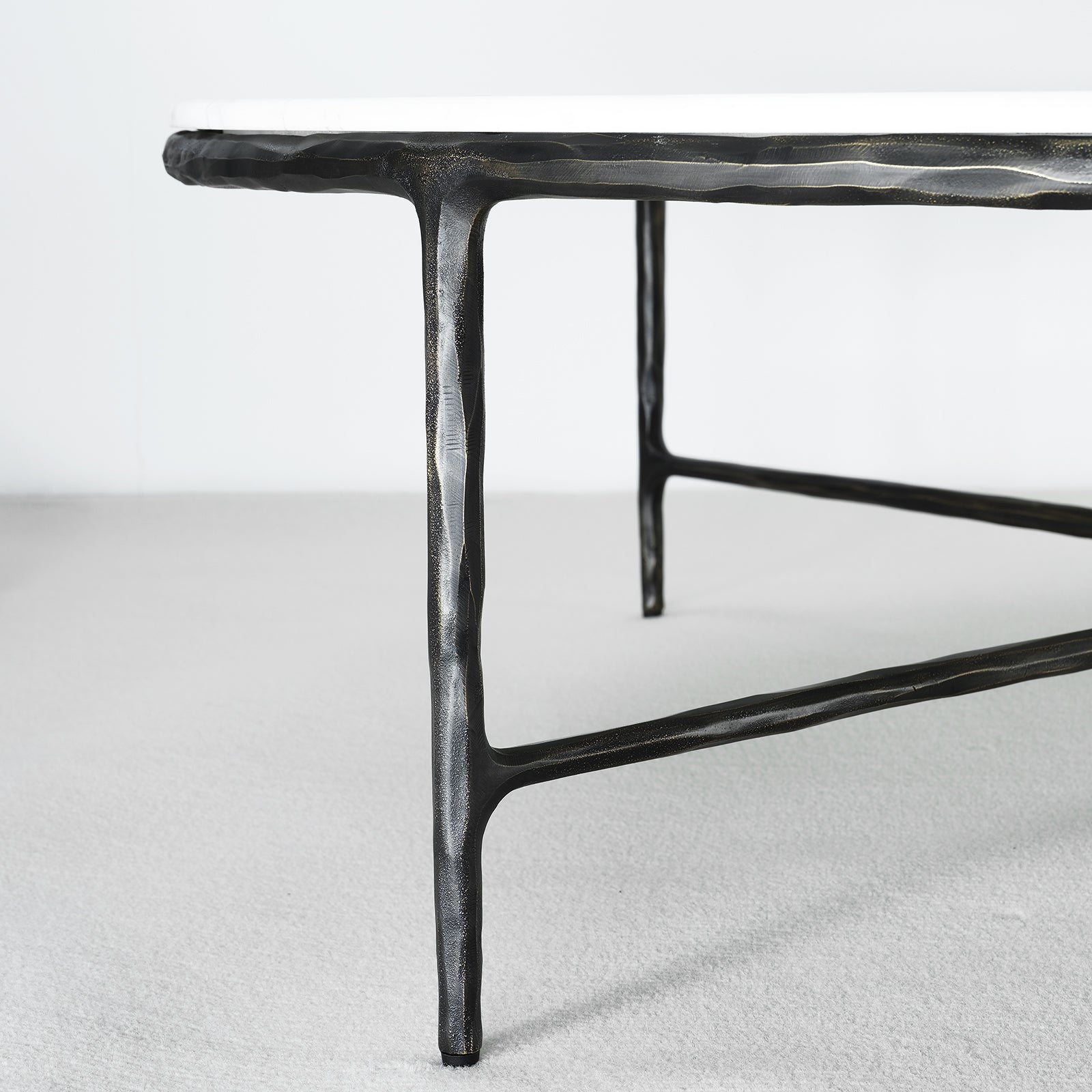 Thaddeus Metal Marble Round Coffee Table Hand-Forged Style O & X Living Sofa Center Tea Table