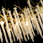 Lustre de salle à manger moderne en cristal et branches d'arbre, d'une longueur de 48 à 72 pouces.