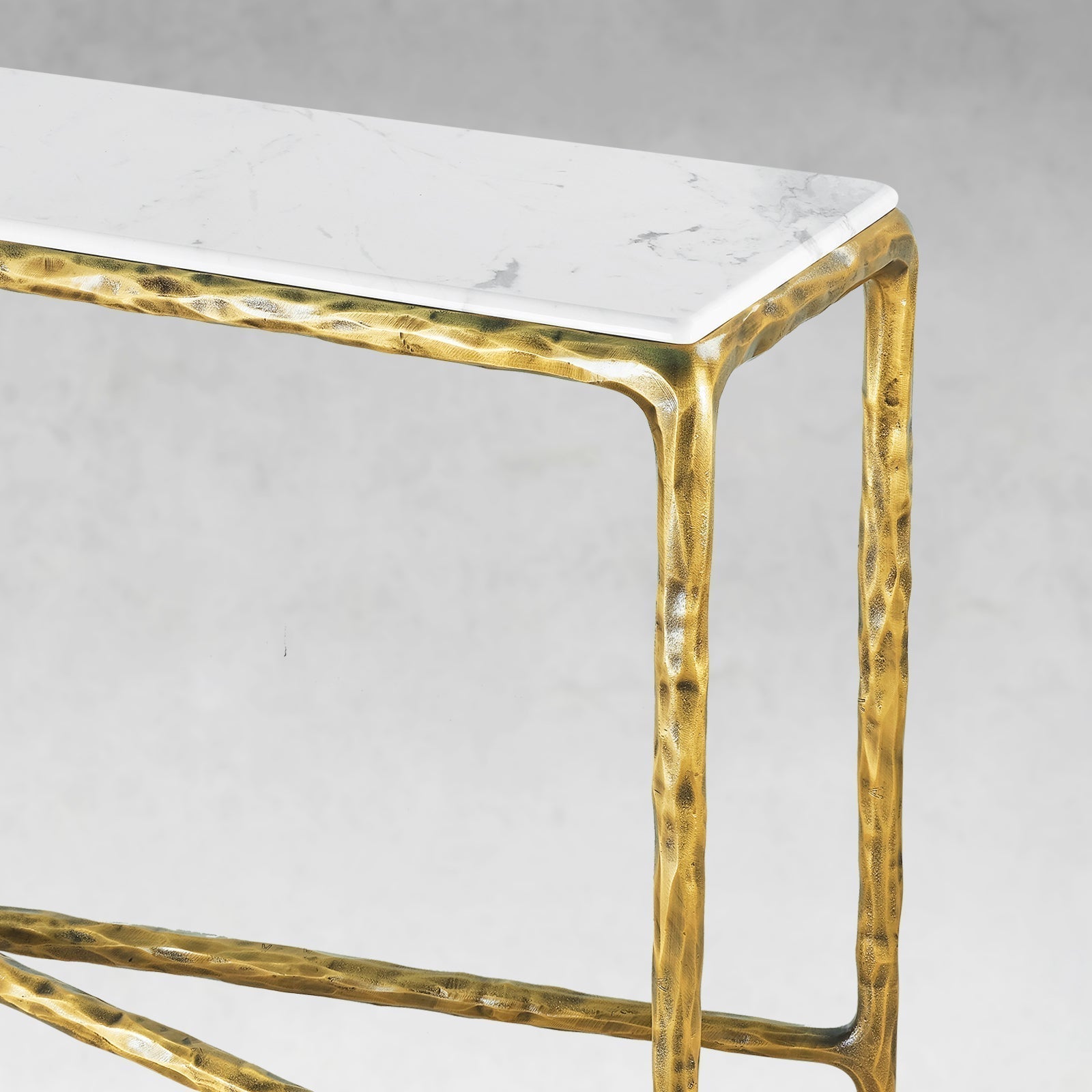 Thaddeus Metal Rectangle Marble Console Table Hand-Forged Entryways Entrance Table