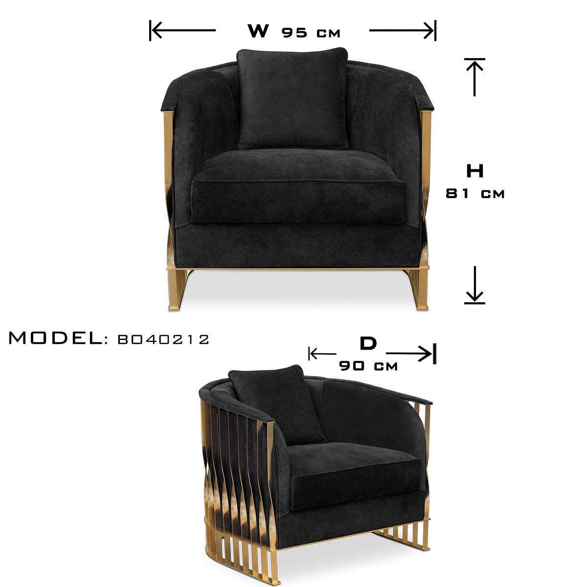 Luxury Velvet Armchair with Curved Sculptural Design & Gold Accent Base