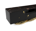 Luxury Black Gold Media Console with Marble Top & Hidden Storage