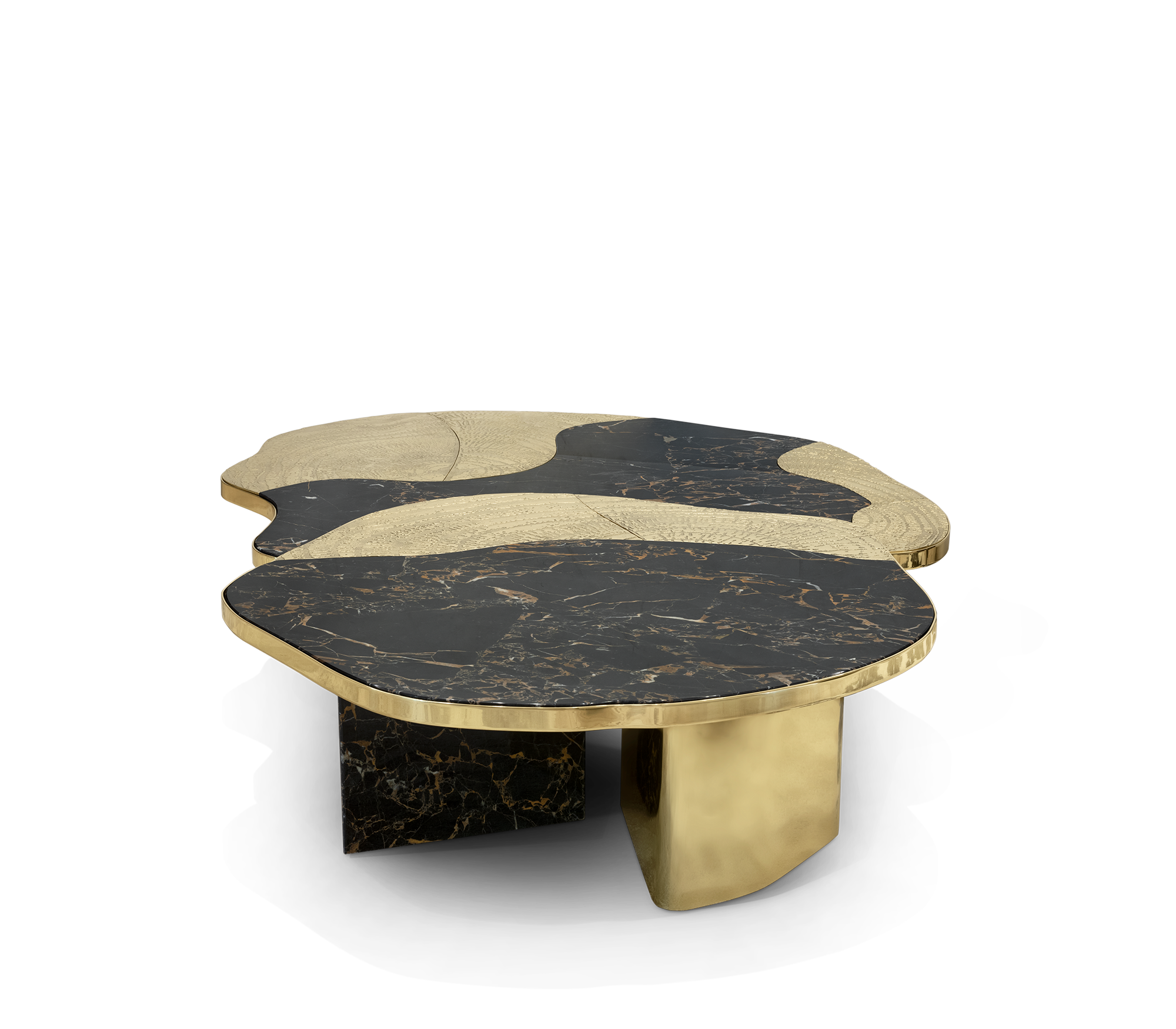 Luxury Calacatta Marble Coffee Table with Black Sculptural Base & Modern Design