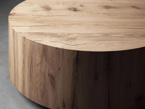 Sullivan Round Plinth Coffee Table Wood Oak Sofa Center Tea Table