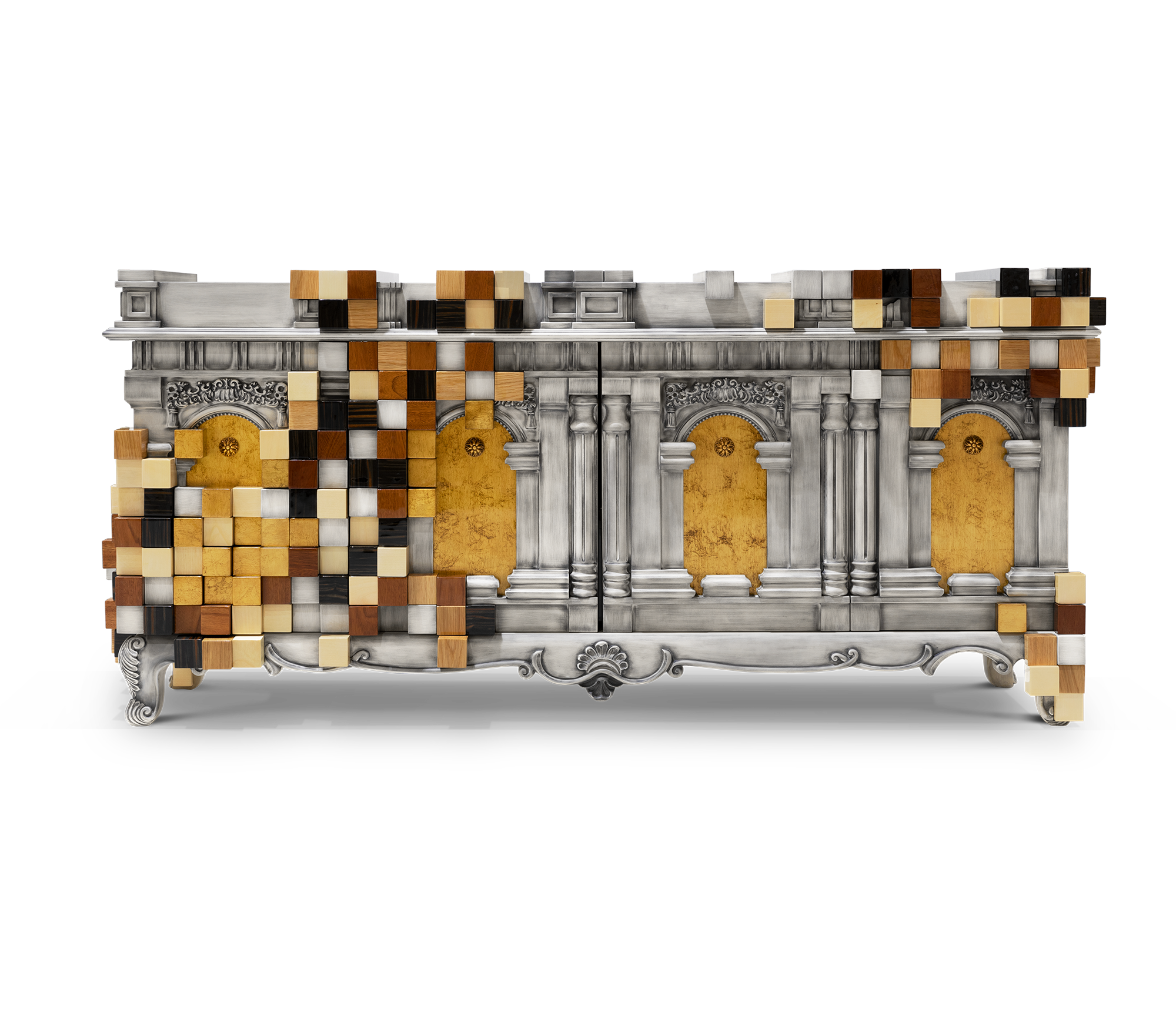 Luxury Mirrored Sideboard Buffet Cabinet with Gold Accents & Modern Storage
