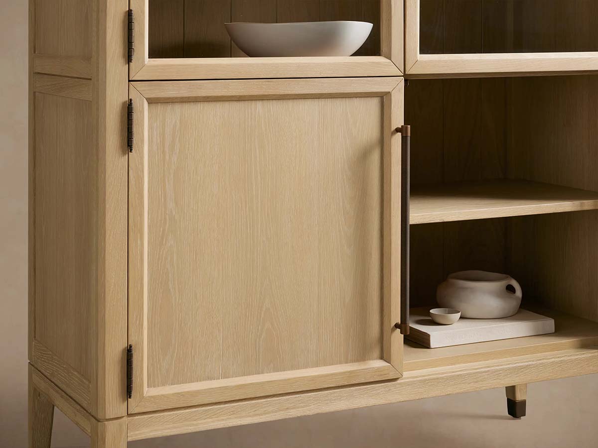 Hattie Glass Tall Display Cabinet Oak Wood Living Room Storage Cabinet Hattie Glass Tall Display Cabinet Arched with Solid Oak Wood Living Room Storage Cabinet