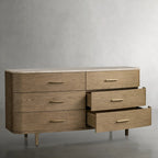 Danny Solid Oak Wood Six-Drawer Dresser with Marble Top Chest Of 6 Drawers Storage Cabinet Modern Style
