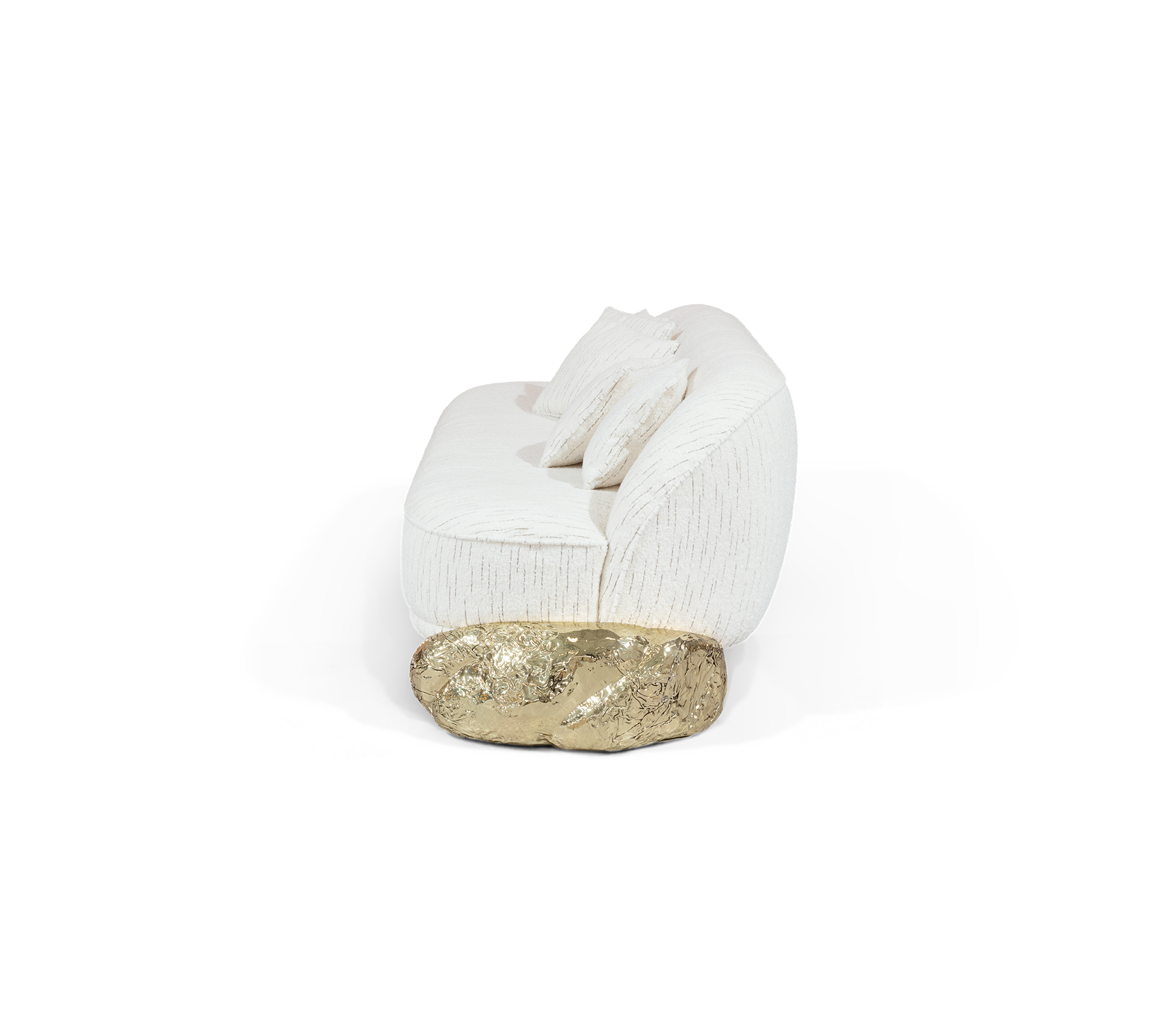 Luxury Sculptural Sofa with Polished Hammered Brass Base & Organic Curved Design