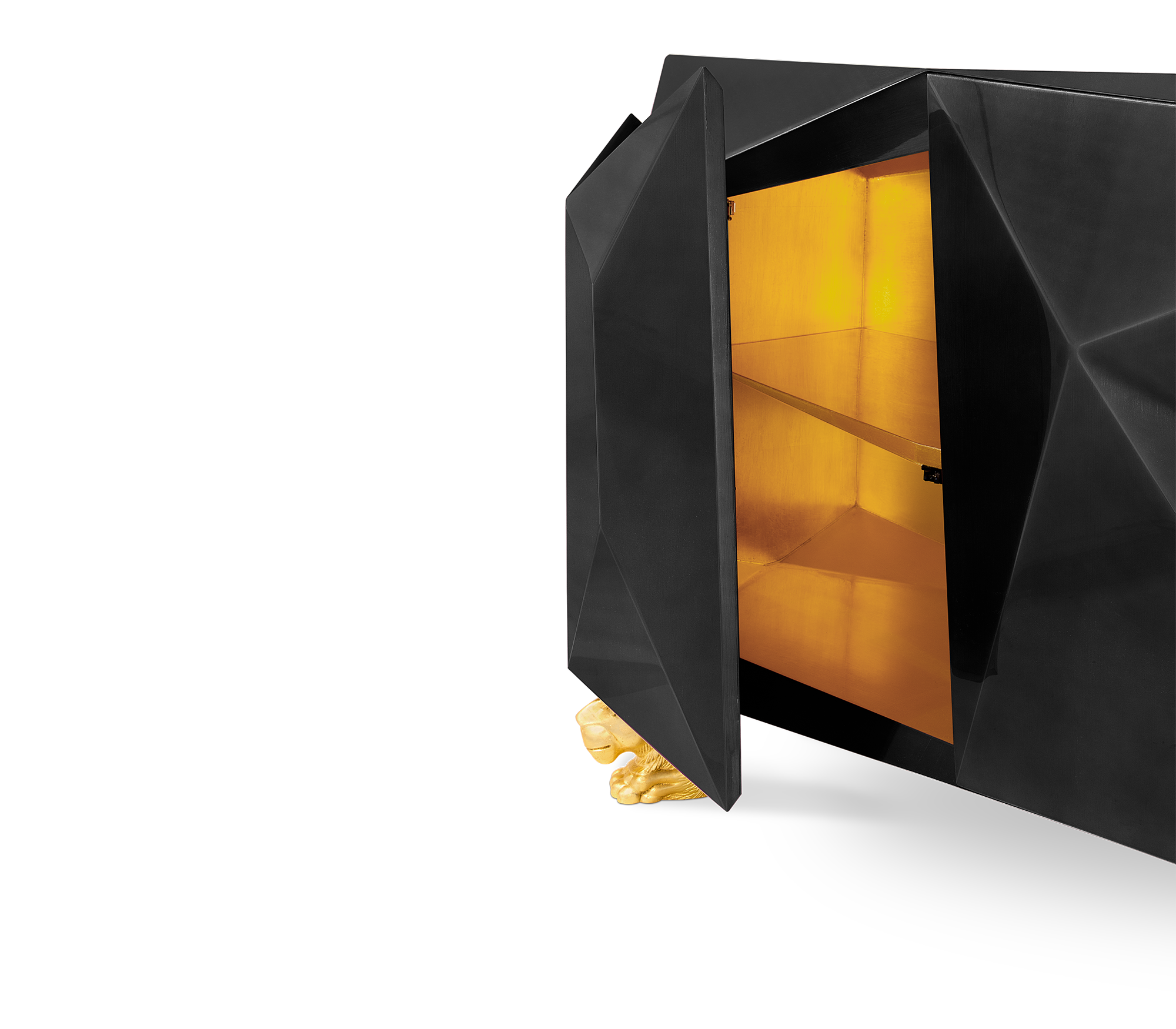 Luxury Diamond-Inspired Sideboard Cabinet with Black Gold Finish & Hidden Storage