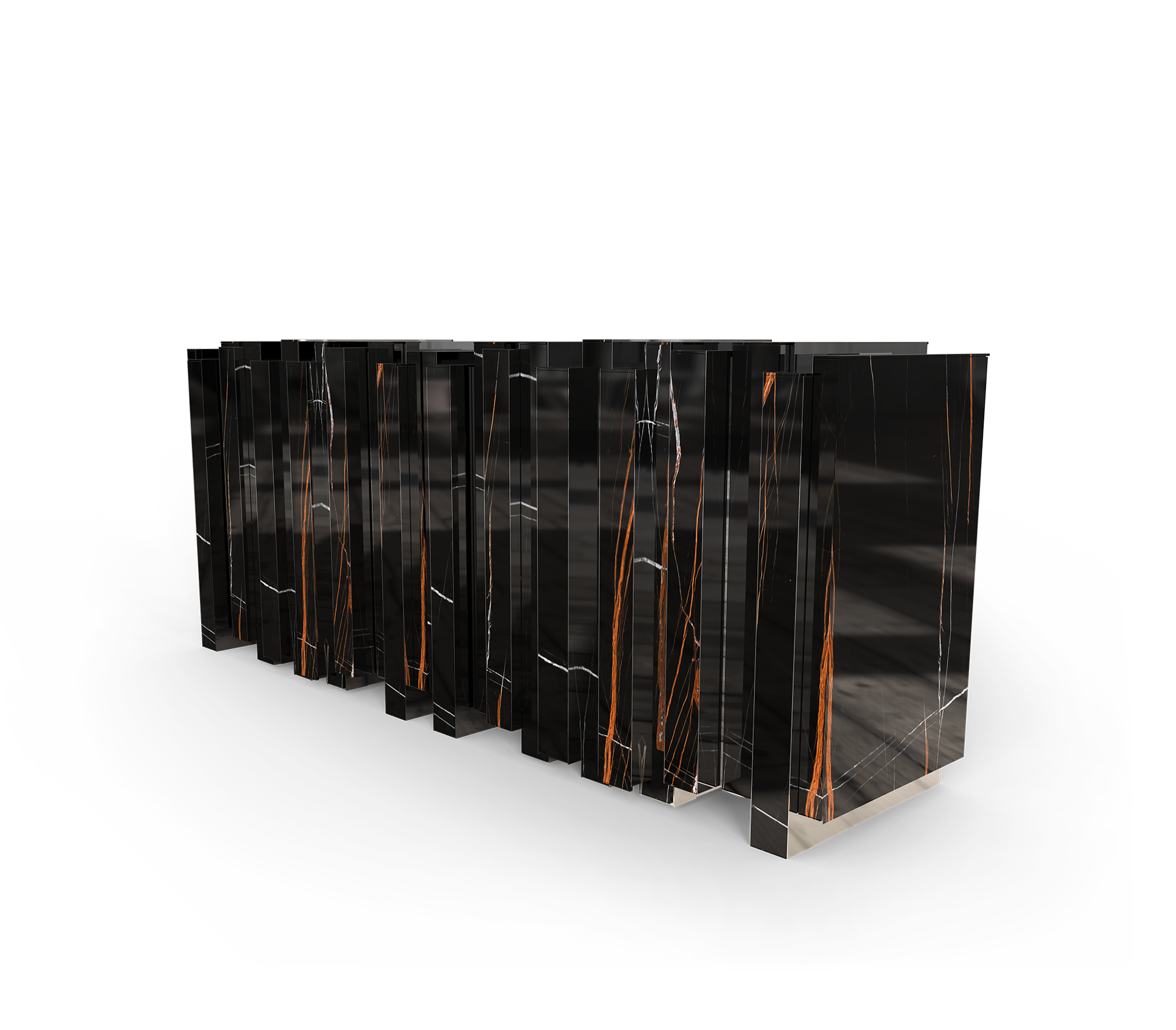 Luxury Sculptural Sideboard Cabinet with Black Gold Finish & Hidden Storage