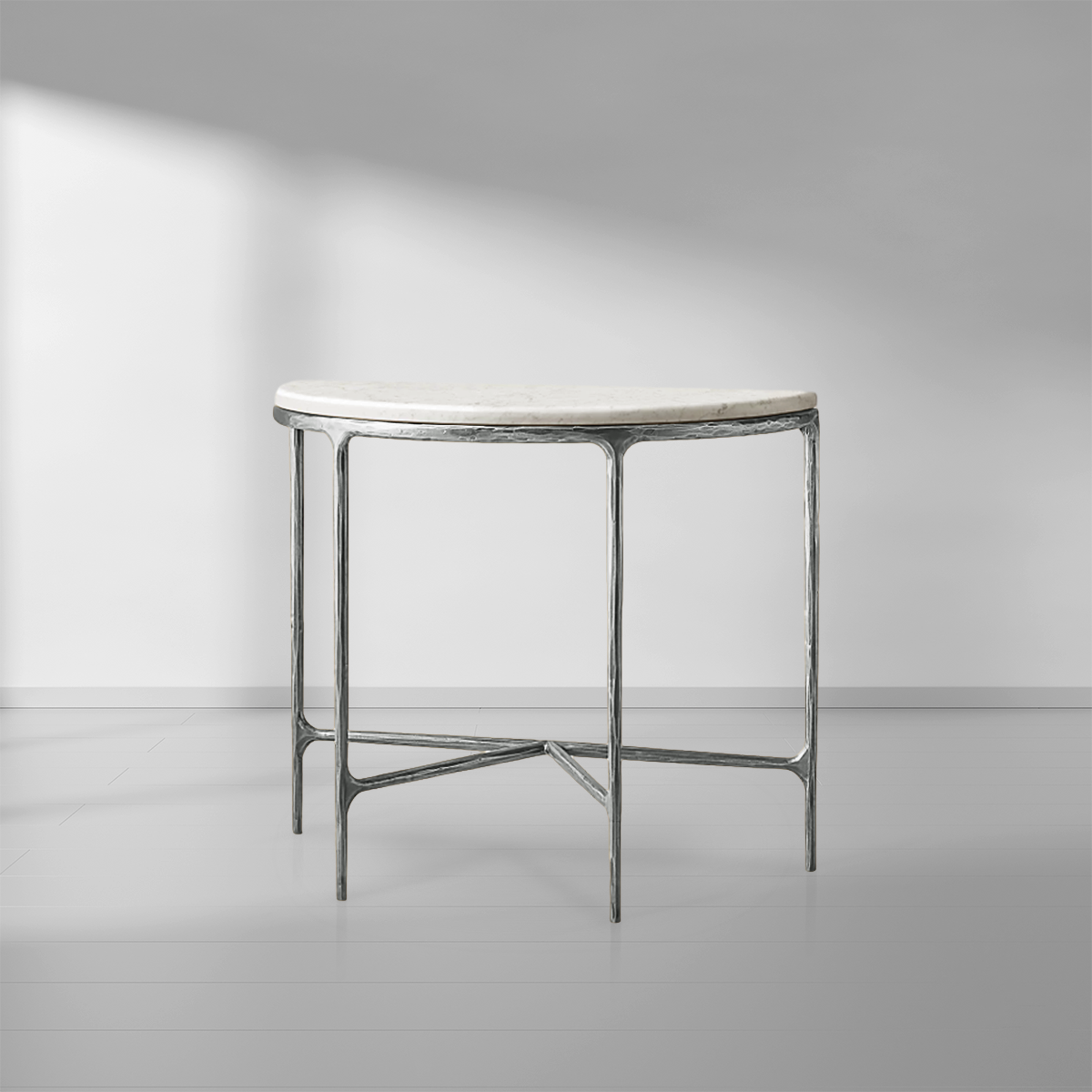 Thaddeus Metal Semi-Circle Marble Console Table Hand-Forged Entryways Entrance Table