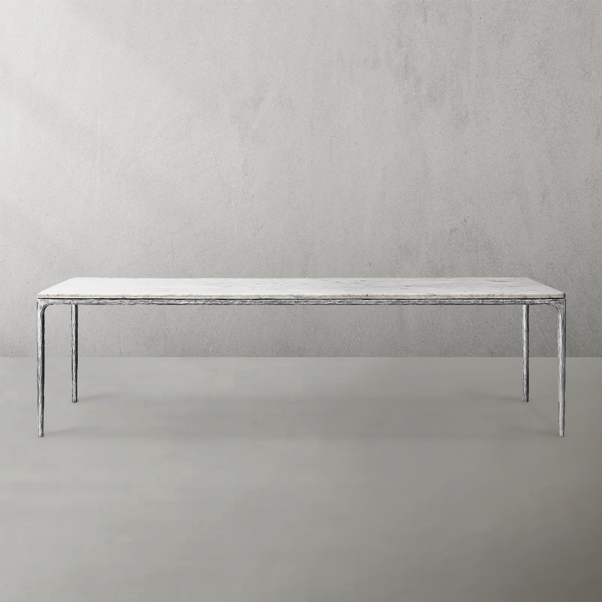 Thaddeus Metal Marble Rectangular Dining Table Hand-Forged Kitchen Table