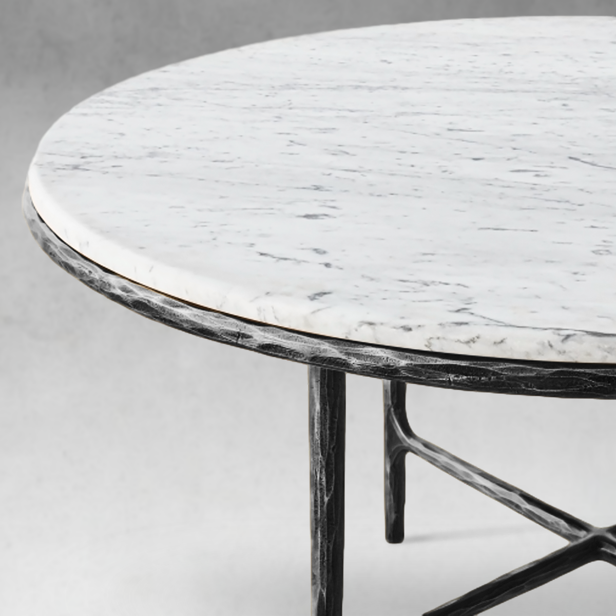 Thaddeus Metal Marble Round Dining Table Hand-Forged Kitchen Table