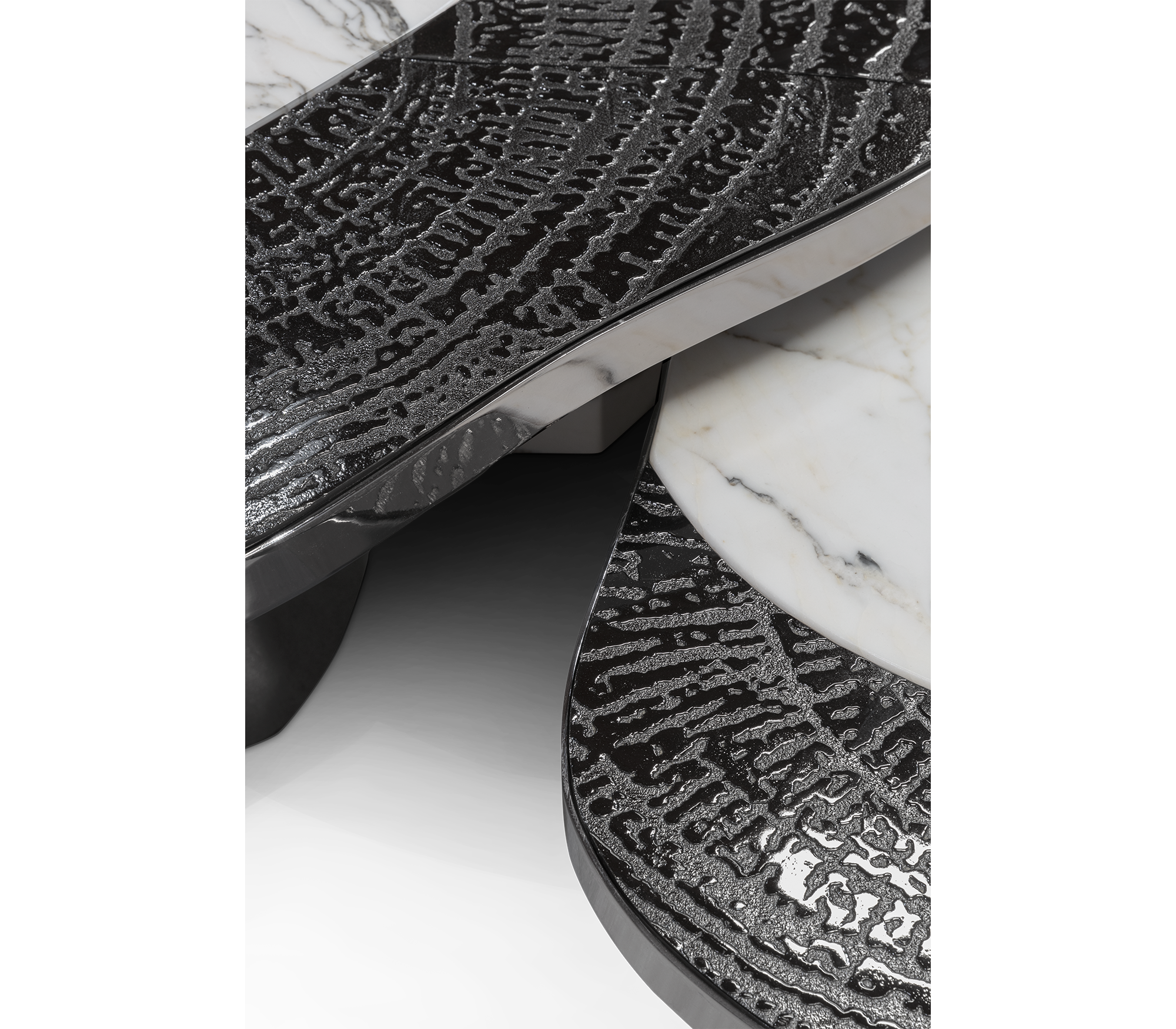 Luxury Calacatta Marble Coffee Table with Black Sculptural Base & Modern Design