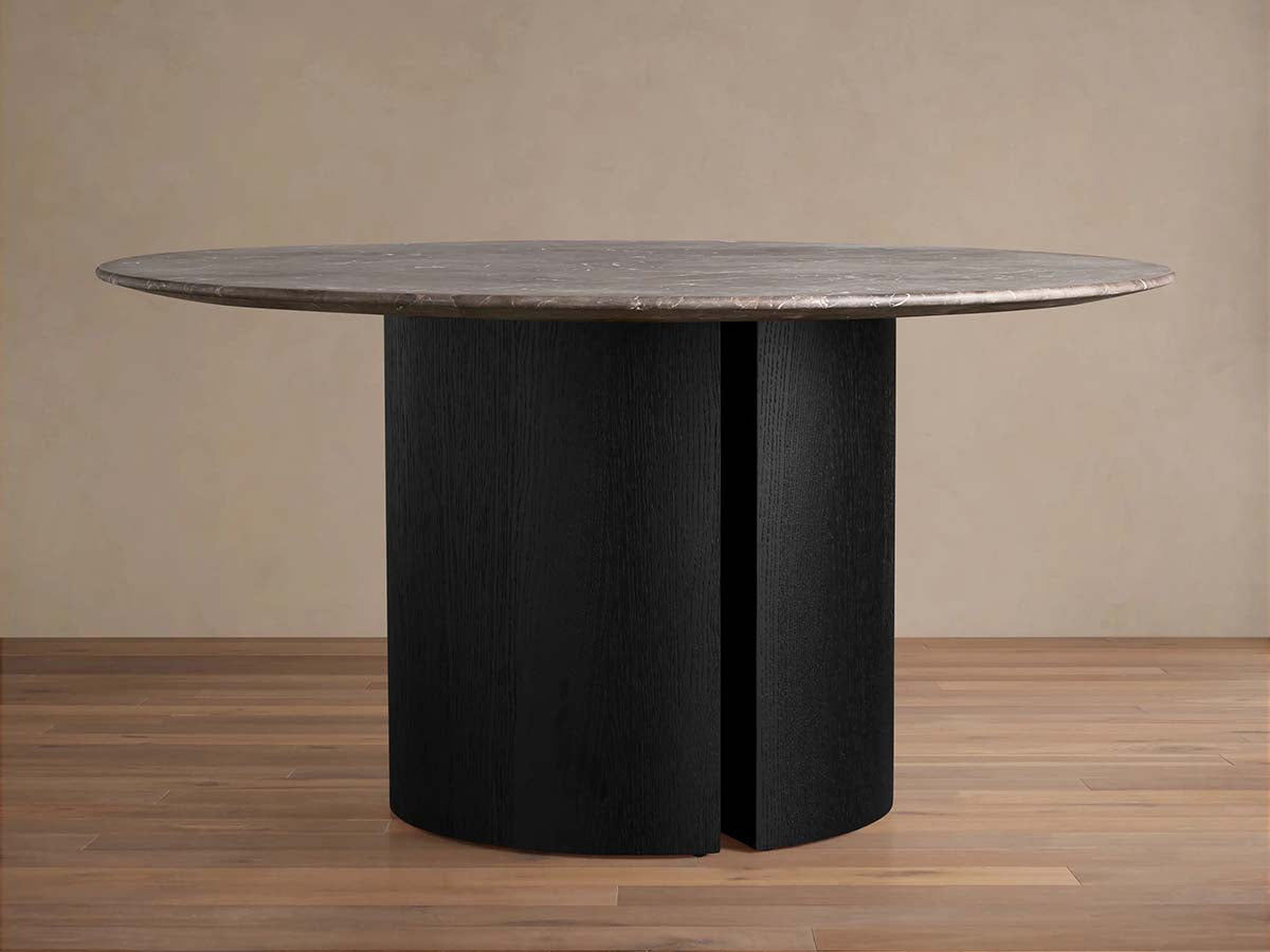 Saint Germain Round Dining Table with Marble Top Wood Dauphine Base