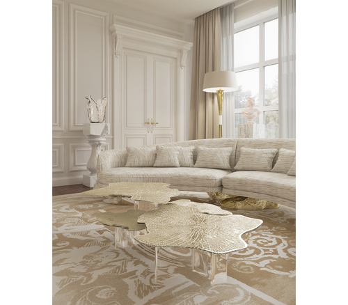 Luxury Sculptural Curved Sofa with Polished Hammered Brass Base & Organic Design