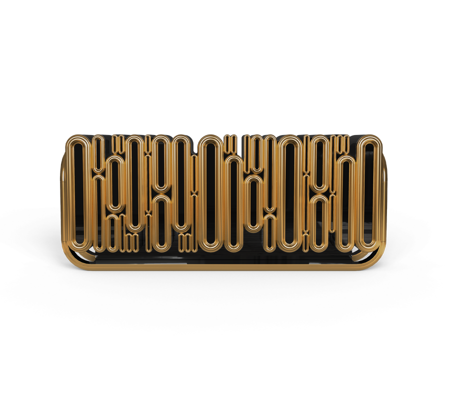 Luxury Gold Sideboard Buffet Cabinet with Sculptural Metal Design & Hidden Storage