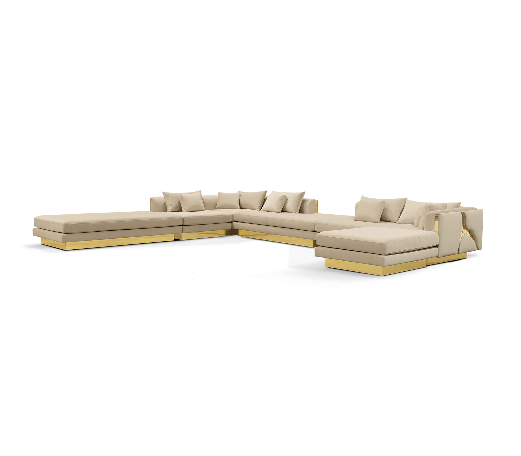 Luxury Modular Sofa with Karst-Inspired Sculptural Design & Polished Brass Frame
